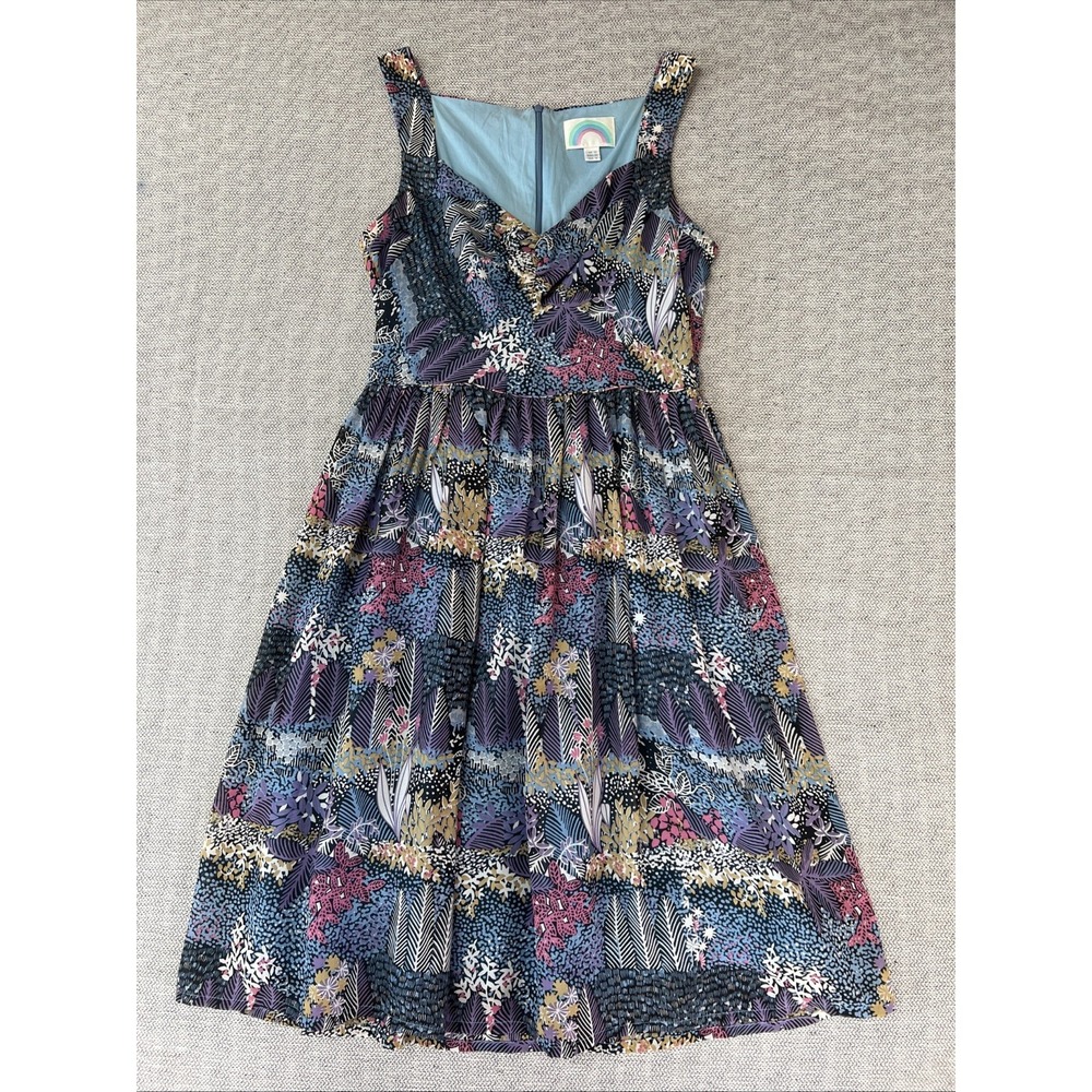 Sweetheart Neck Fit & Flare Midi Dress Size 8 Sleeveless Purple Floral Lined
